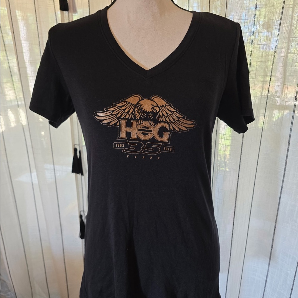 Black V-Neck Tee with Eagle Graphic